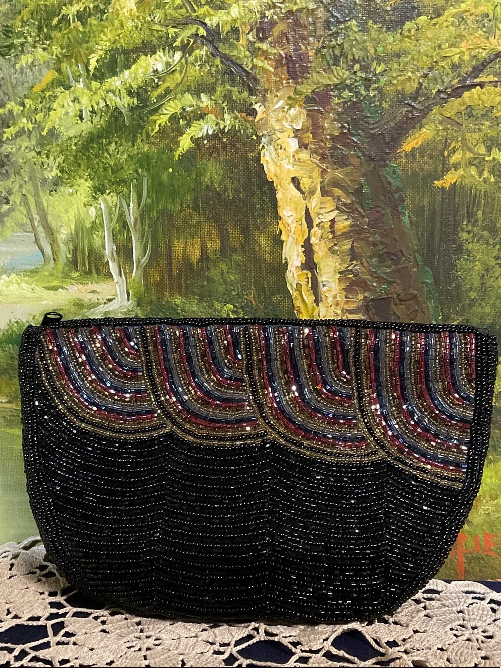 Beaded Evening Clutch - Black with Multicolor Accents